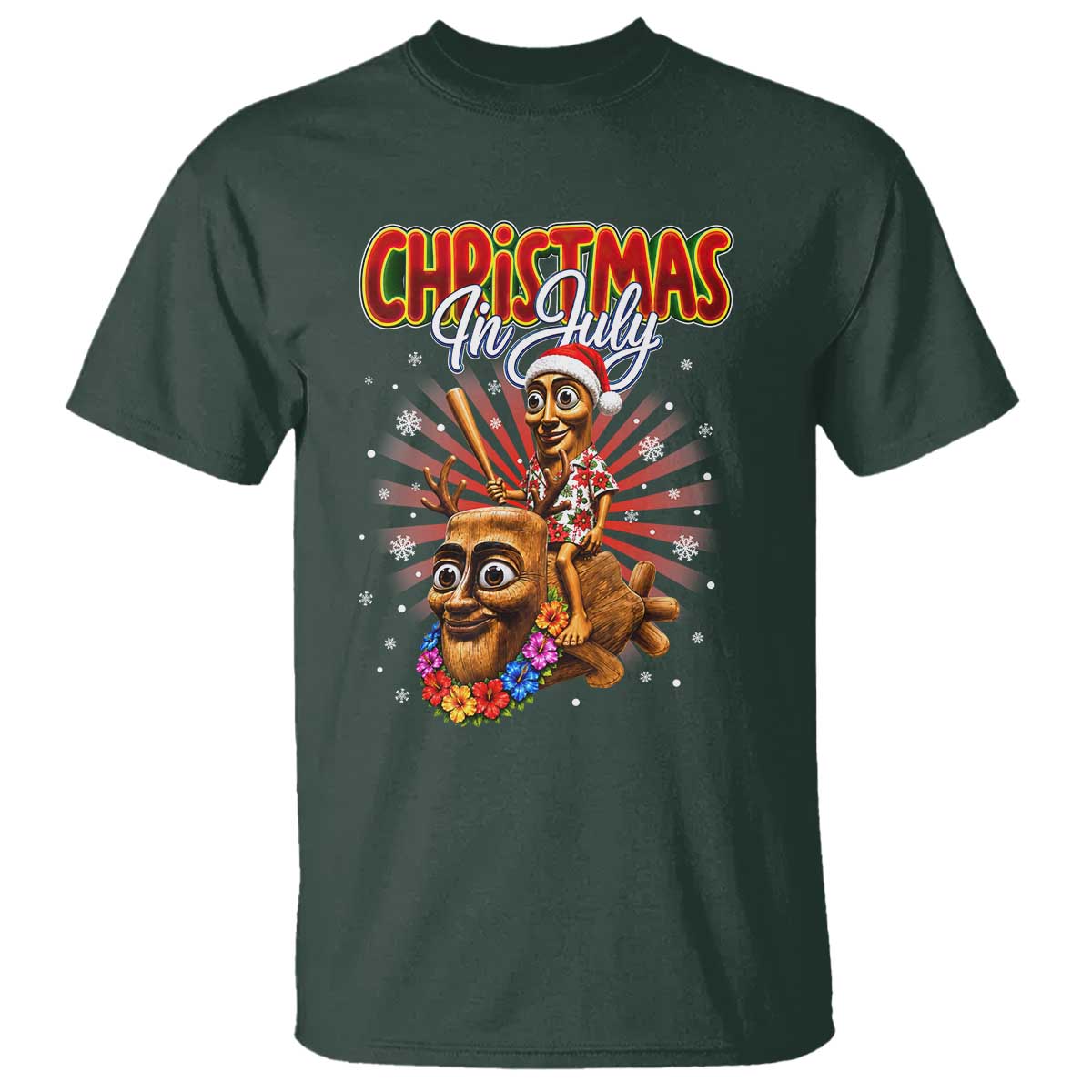 Christmas In July Tung Tung Tung TTT Sahur Cursed Meme T Shirt Funny Ironic Tropical Summer Hawaiian Holiday Surreal