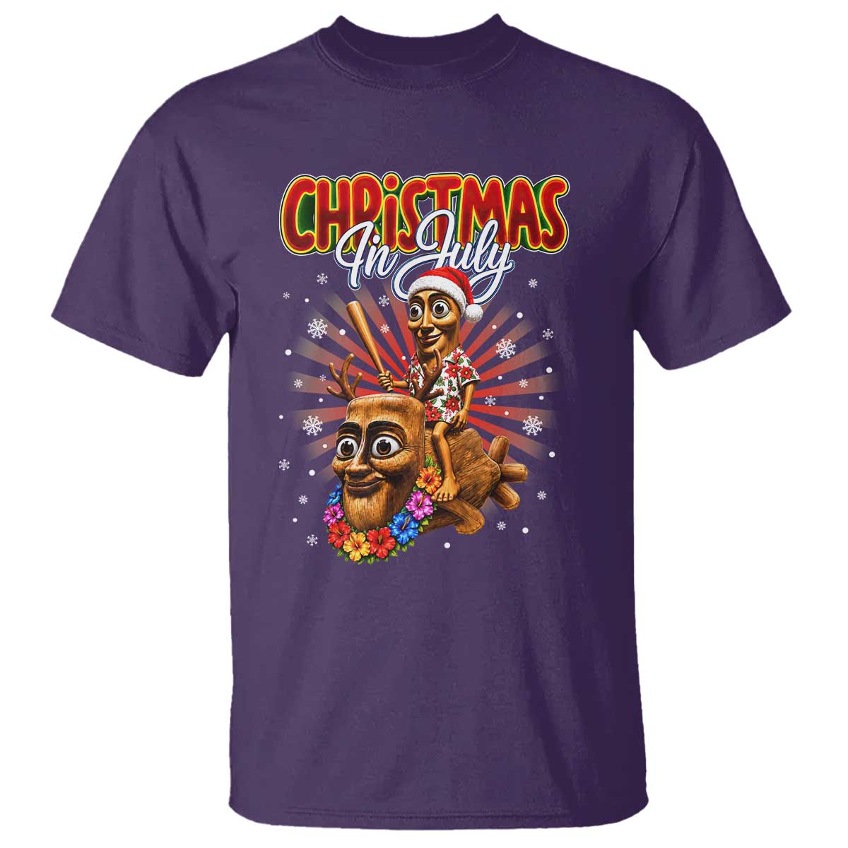 Christmas In July Tung Tung Tung TTT Sahur Cursed Meme T Shirt Funny Ironic Tropical Summer Hawaiian Holiday Surreal