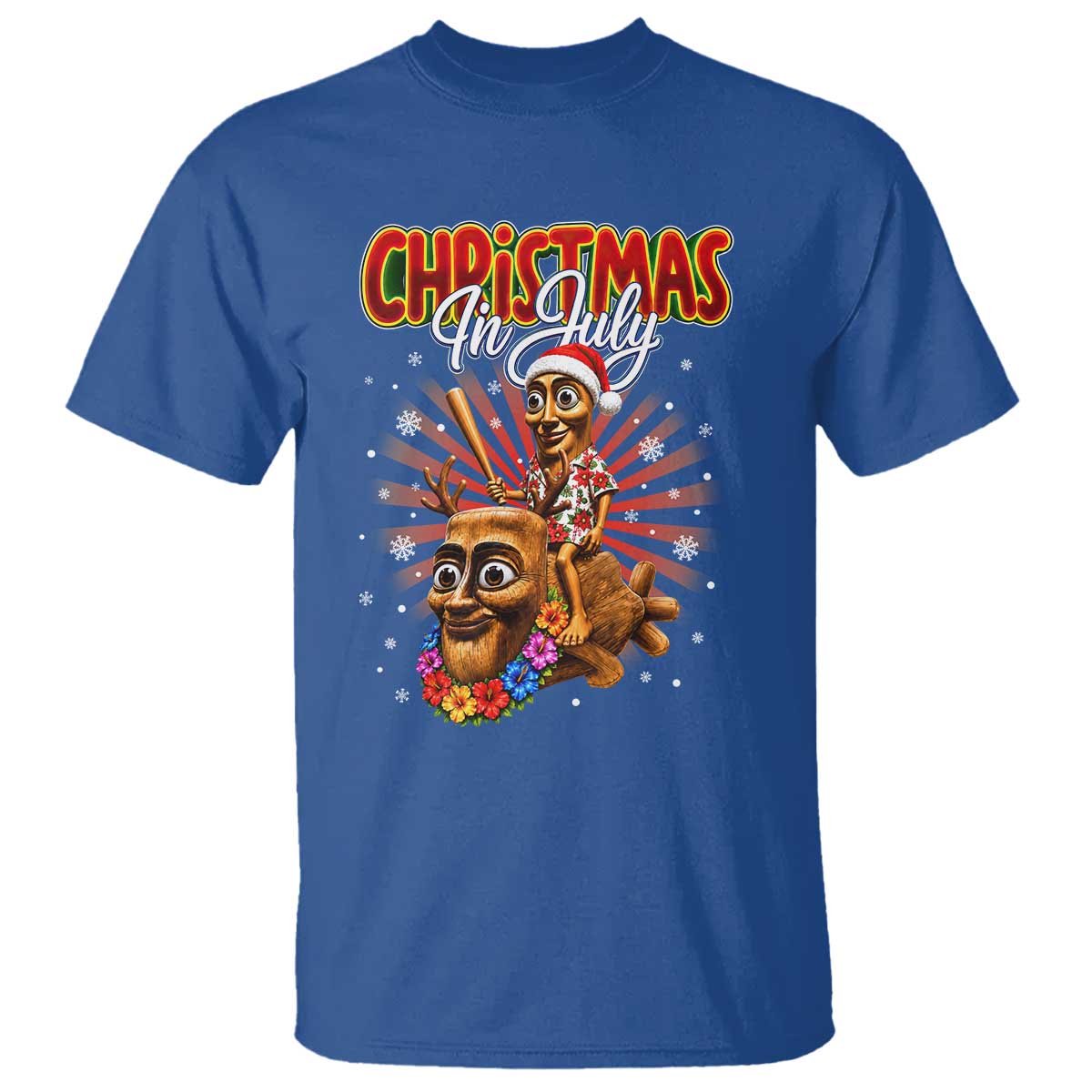 Christmas In July Tung Tung Tung TTT Sahur Cursed Meme T Shirt Funny Ironic Tropical Summer Hawaiian Holiday Surreal