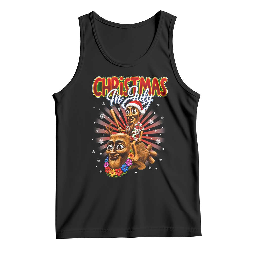 Christmas In July Tung Tung Tung TTT Sahur Cursed Meme Tank Top Funny Ironic Tropical Summer Hawaiian Holiday Surreal TS02 Black Print Your Wear