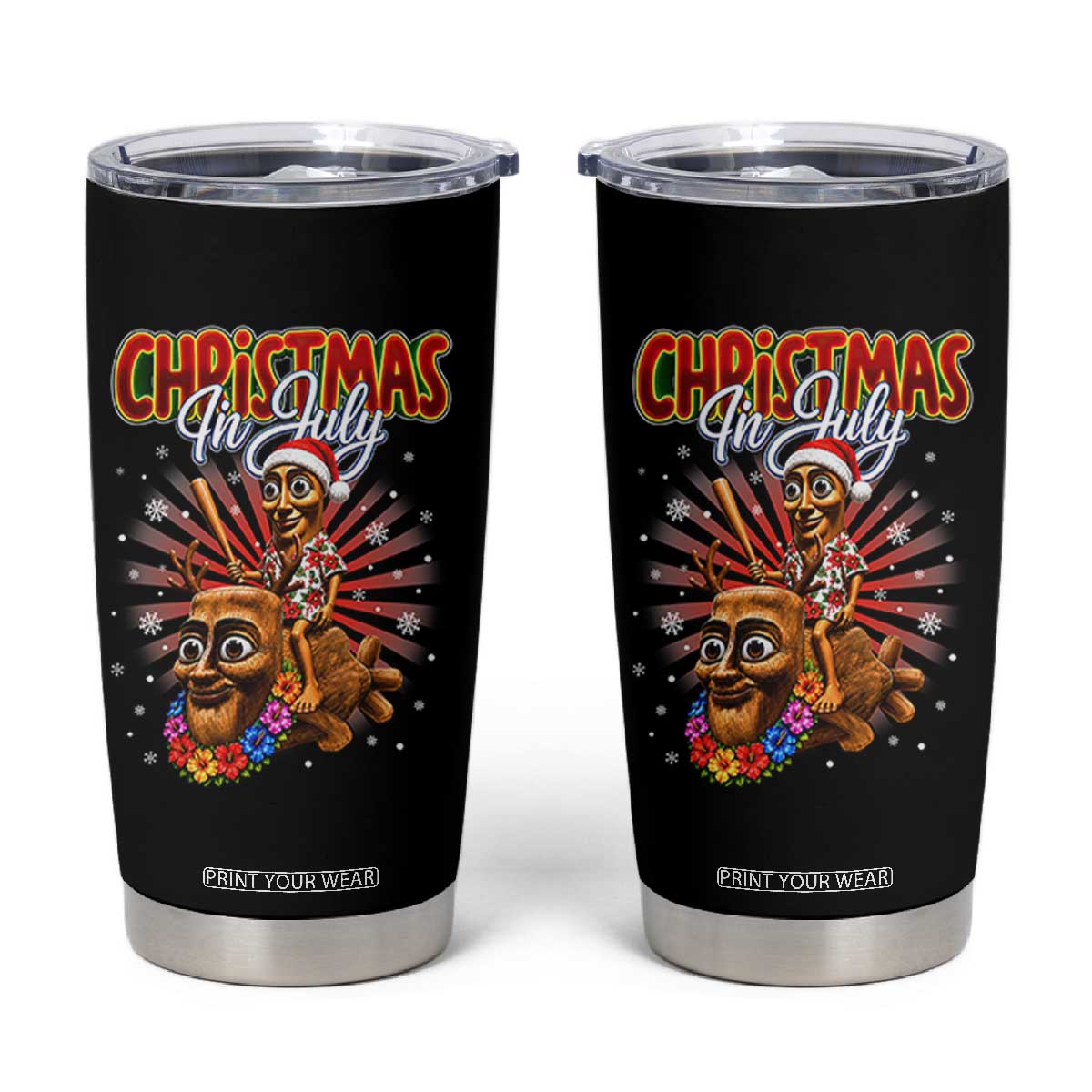 Christmas In July Tung Tung Tung TTT Sahur Cursed Meme Tumbler Cup Funny Ironic Tropical Summer Hawaiian Holiday Surreal TS02 Black Print Your Wear