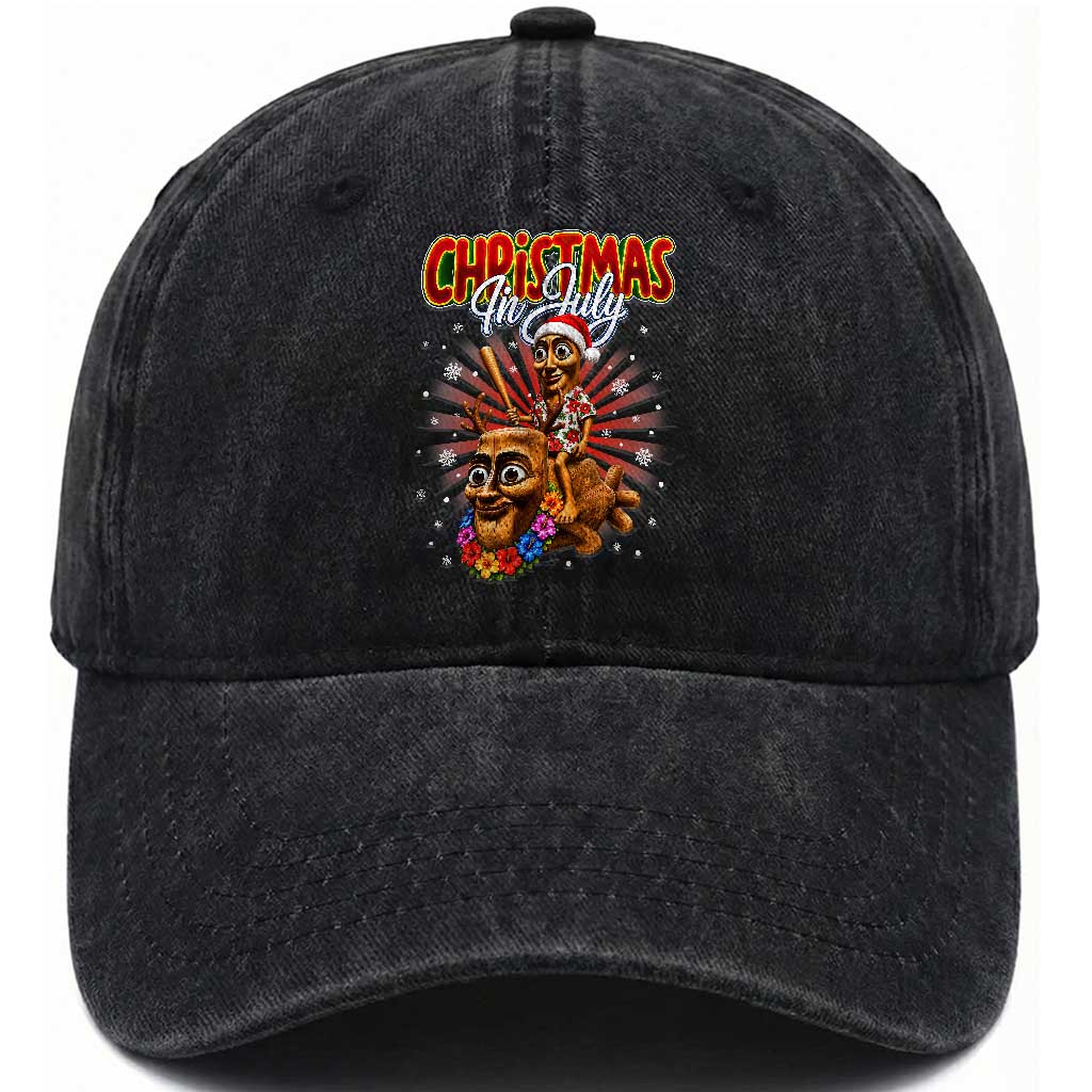 Christmas In July Tung Tung Tung TTT Sahur Cursed Meme Washed Cotton Baseball Cap Funny Ironic Tropical Summer Hawaiian Holiday Surreal