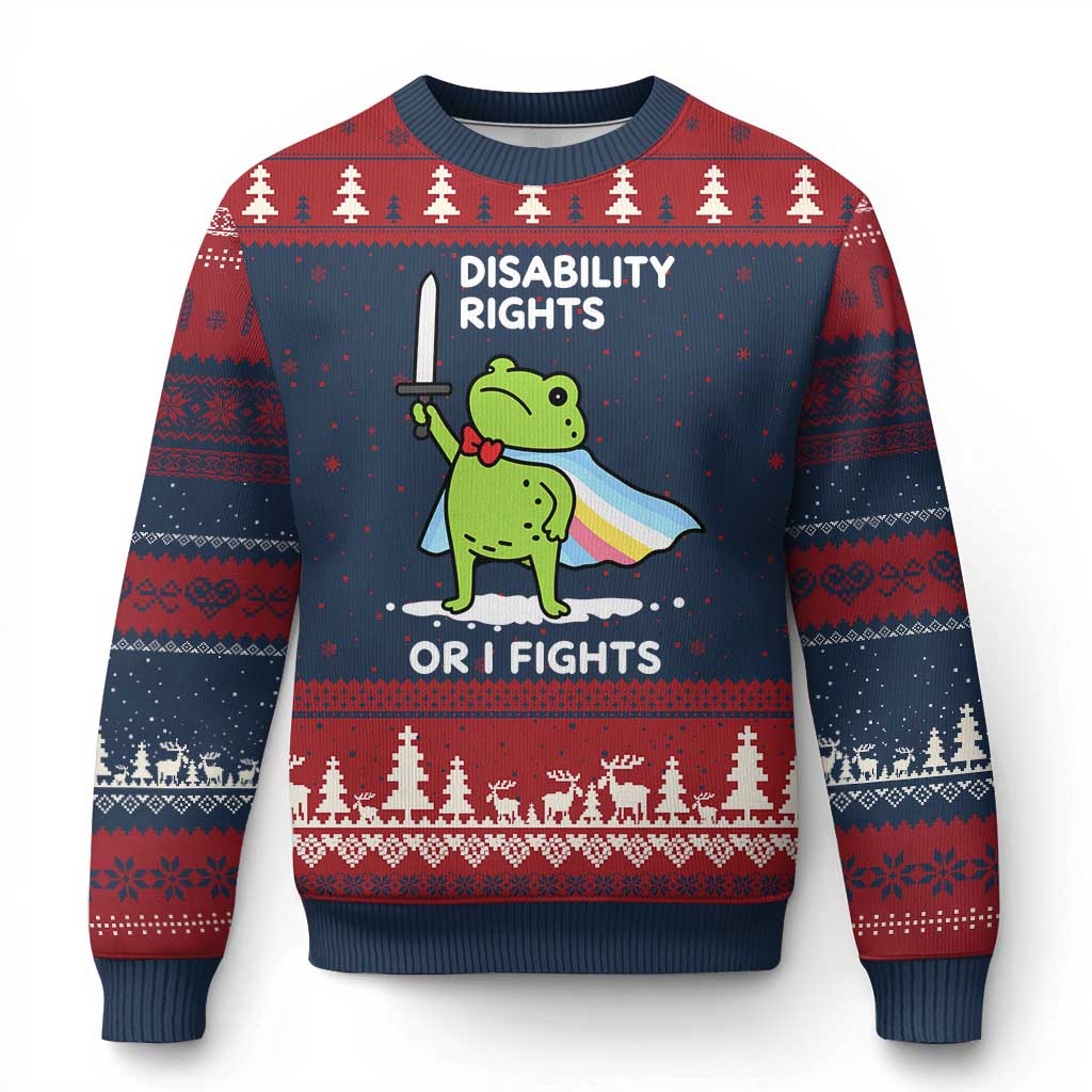 Funny Frog Disability Pride Flag Warrior Ugly Christmas Sweater Disability Rights Or I Fights TS02 Navy Red Print Your Wear