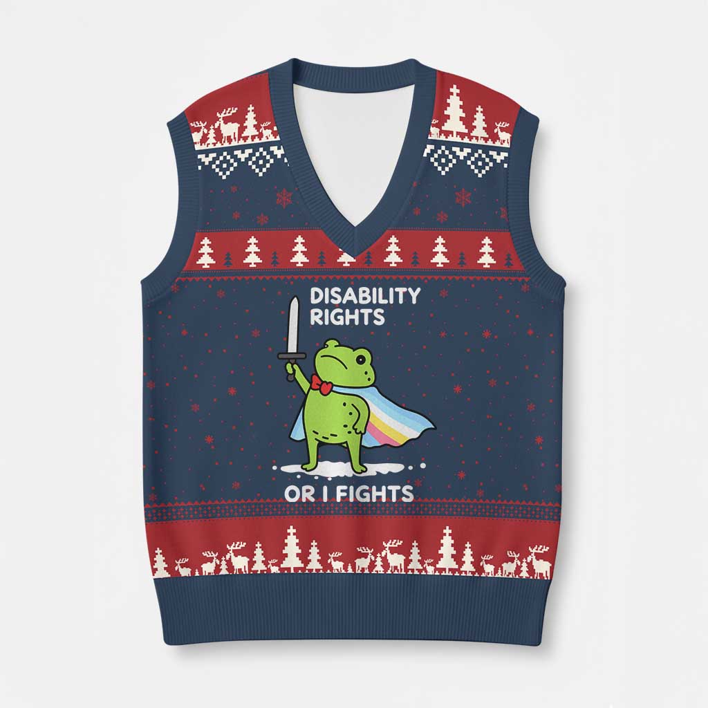 Funny Frog Disability Pride Flag Warrior V-Neck Knit Sweater Vest Disability Rights Or I Fights