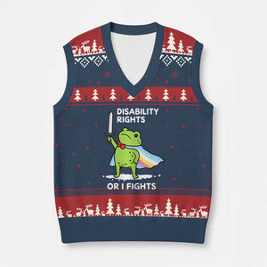 Funny Frog Disability Pride Flag Warrior V-Neck Knit Sweater Vest Disability Rights Or I Fights
