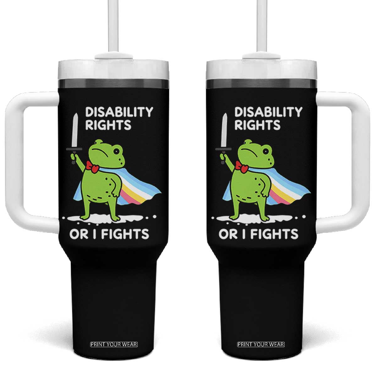 Funny Frog Disability Pride Flag Warrior Tumbler With Handle Disability Rights Or I Fights TS02 One Size: 40 oz Black Print Your Wear