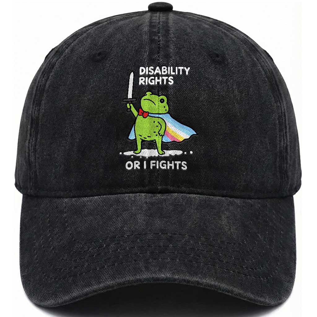 Funny Frog Disability Pride Flag Warrior Washed Cotton Baseball Cap Disability Rights Or I Fights TS02 Print Your Wear