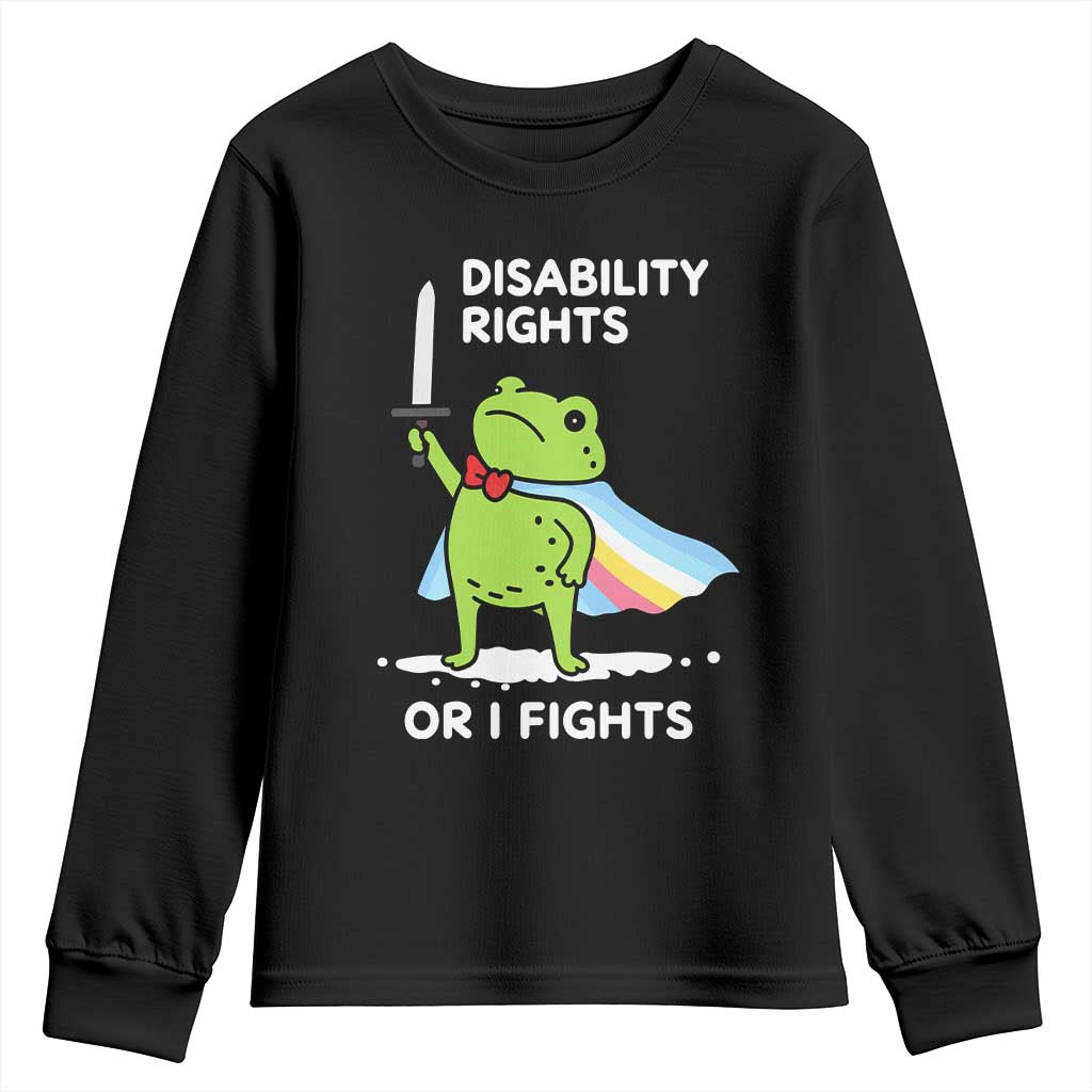 Funny Frog Disability Pride Flag Warrior Youth Sweatshirt Disability Rights Or I Fights TS02 Black Print Your Wear