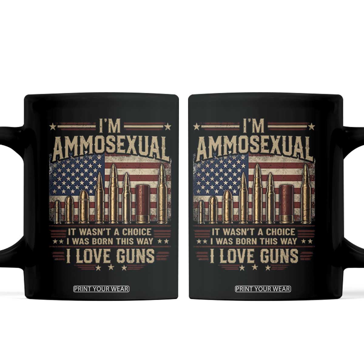 Funny Patriotic Second Amendment Humor American Flag Coffee Mug Im Ammosexual I Love Guns Owners Veterans