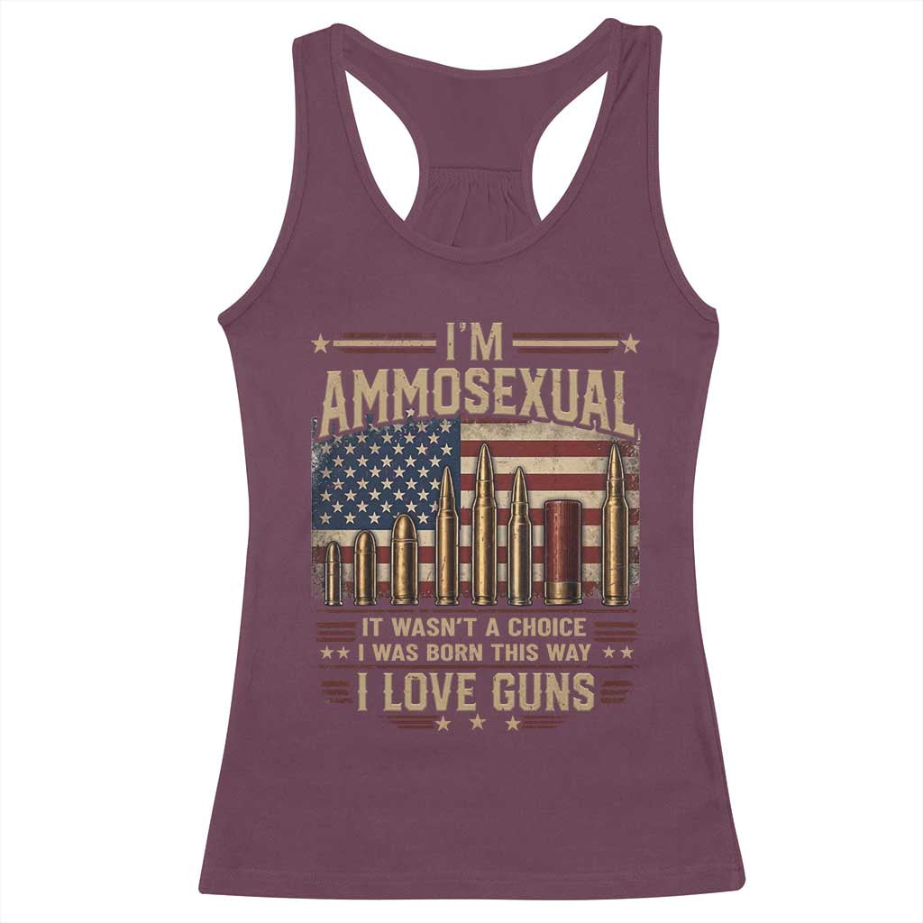 Funny Patriotic Second Amendment Humor American Flag Racerback Tank Top Im Ammosexual I Love Guns Owners Veterans