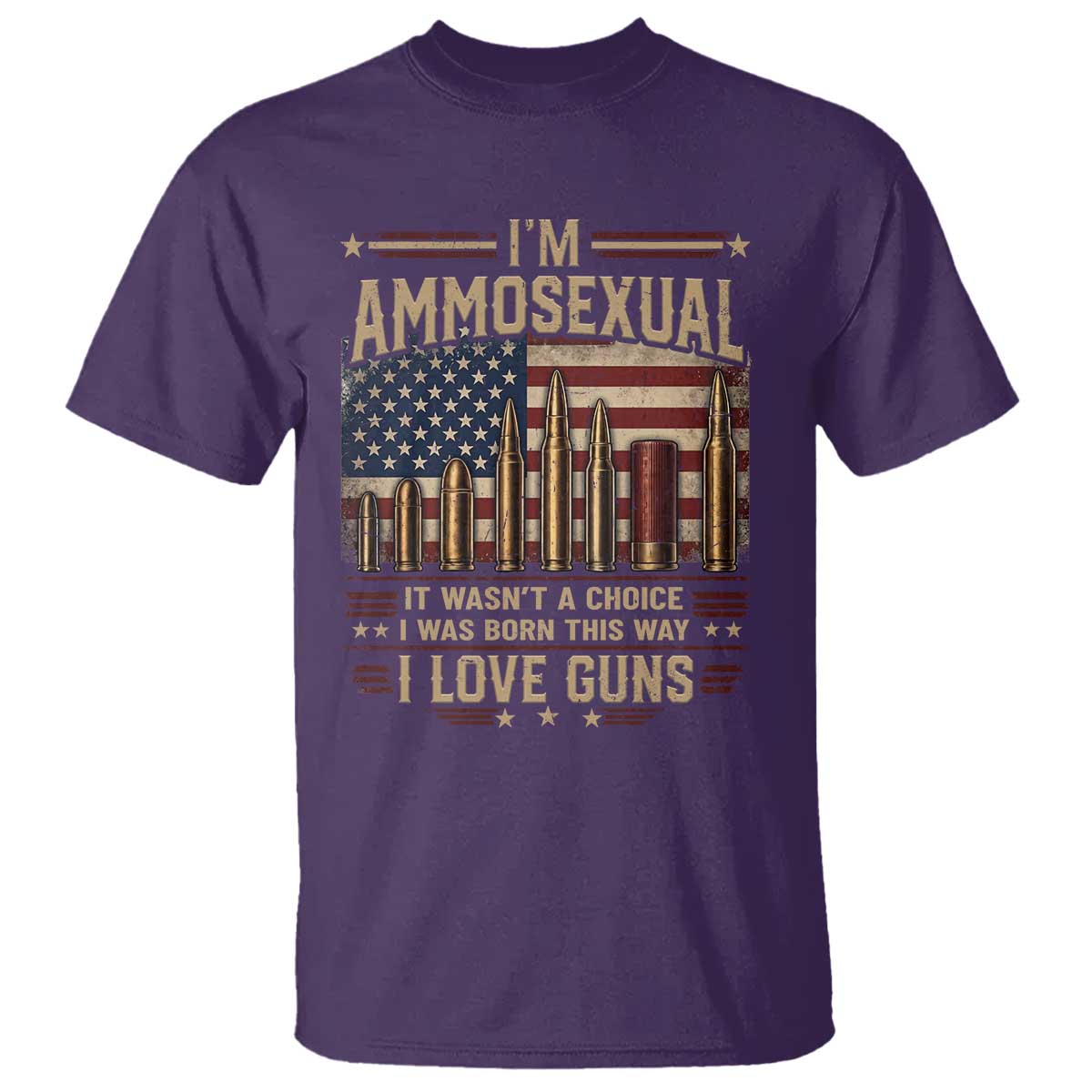 Funny Patriotic Second Amendment Humor American Flag T Shirt Im Ammosexual I Love Guns Owners Veterans