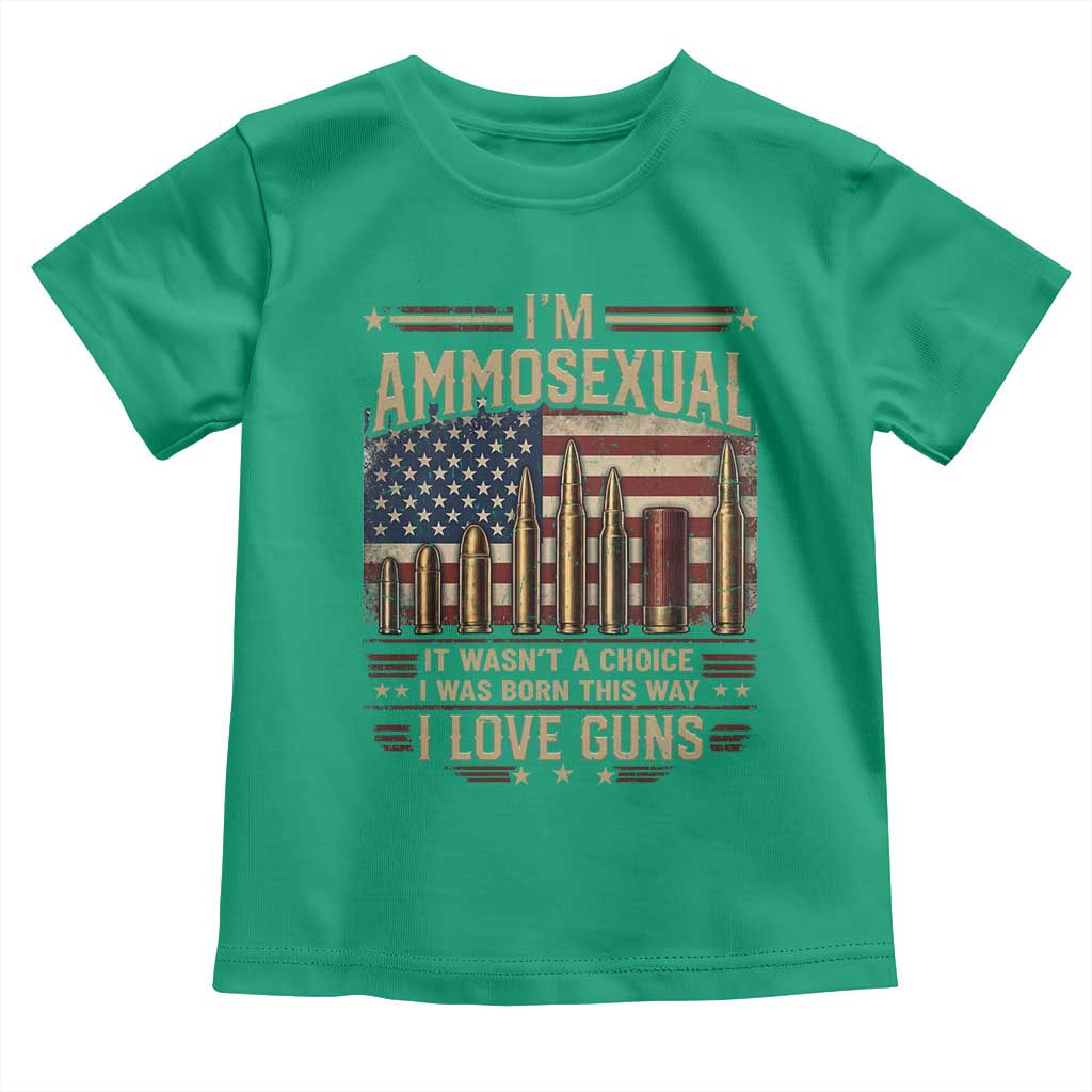 Funny Patriotic Second Amendment Humor American Flag Toddler T Shirt Im Ammosexual I Love Guns Owners Veterans