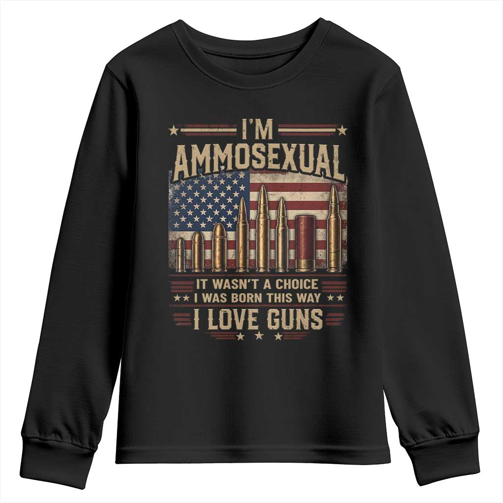 Funny Patriotic Second Amendment Humor American Flag Youth Sweatshirt Im Ammosexual I Love Guns Owners Veterans TS02 Black Print Your Wear