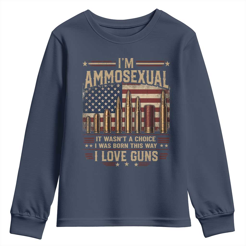 Funny Patriotic Second Amendment Humor American Flag Youth Sweatshirt Im Ammosexual I Love Guns Owners Veterans