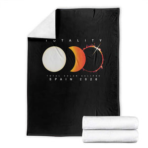 Spain Total Solar Eclipse 2026 Totality Throw Blanket Espana Travel Souvenir Astronomy Geek Gift TS02 Black Print Your Wear