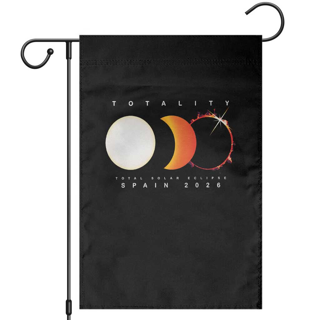 Spain Total Solar Eclipse 2026 Totality Garden Flag Espana Travel Souvenir Astronomy Geek Gift TS02 Black Print Your Wear