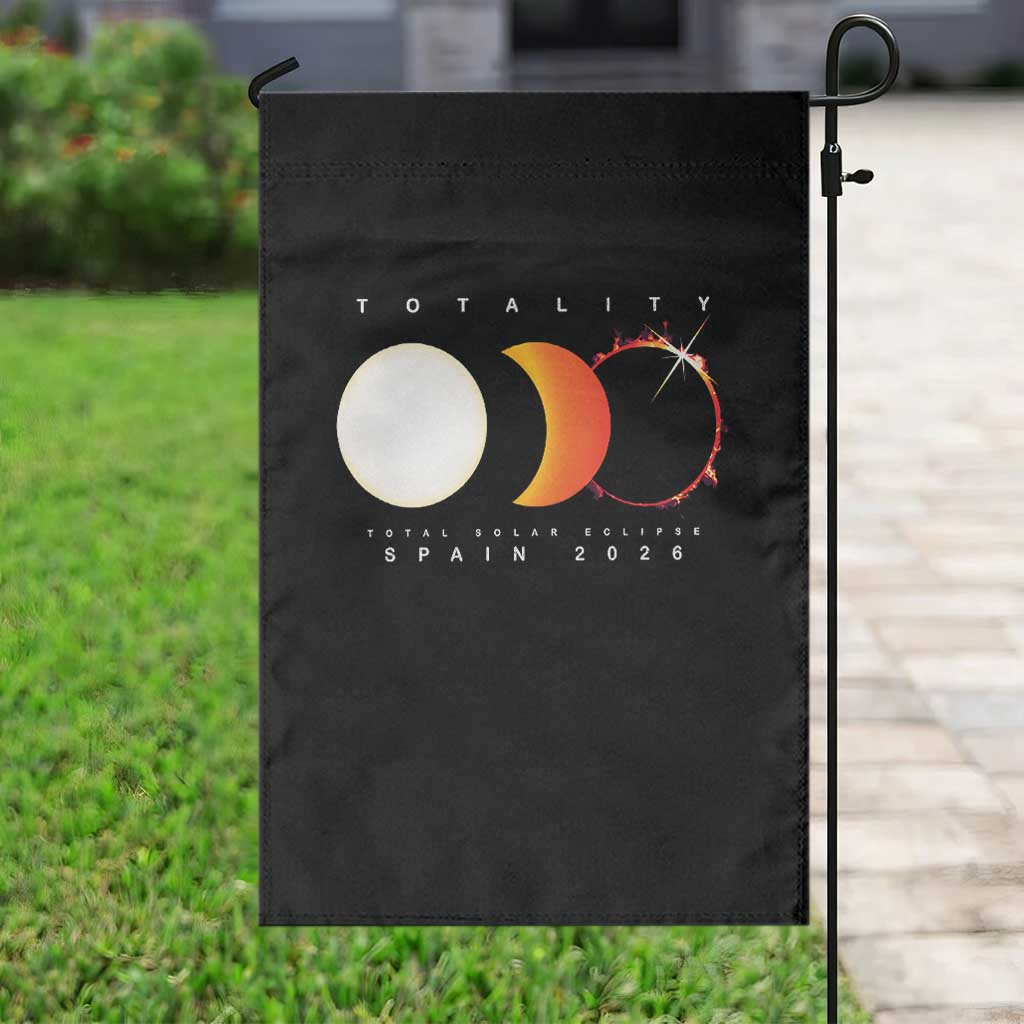 Spain Total Solar Eclipse 2026 Totality Garden Flag Espana Travel Souvenir Astronomy Geek Gift TS02 Print Your Wear