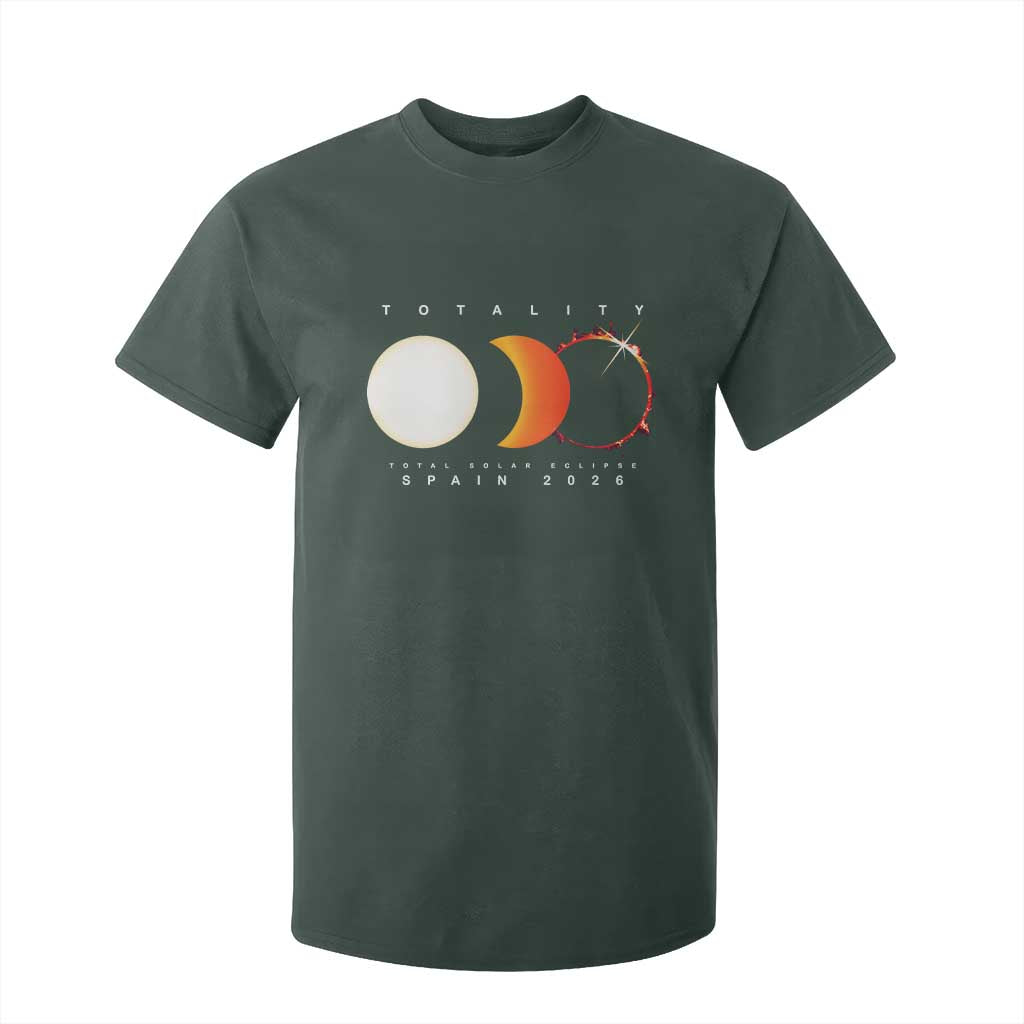 Spain Total Solar Eclipse 2026 Totality T Shirt For Kid Espana Travel Souvenir Astronomy Geek Gift TS02 Dark Forest Green Print Your Wear