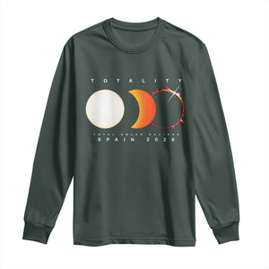 Spain Total Solar Eclipse 2026 Totality Long Sleeve Shirt Espana Travel Souvenir Astronomy Geek Gift TS02 Dark Forest Green Print Your Wear