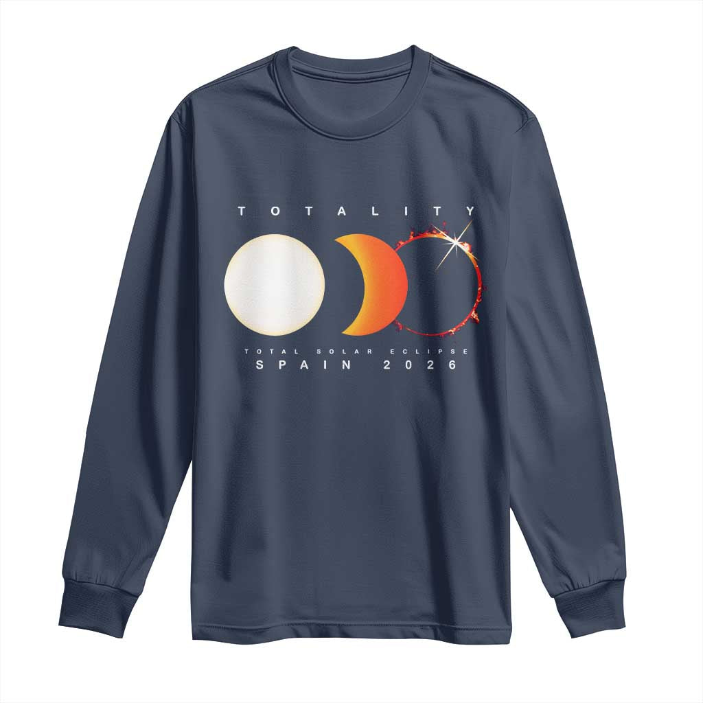 Spain Total Solar Eclipse 2026 Totality Long Sleeve Shirt Espana Travel Souvenir Astronomy Geek Gift TS02 Navy Print Your Wear