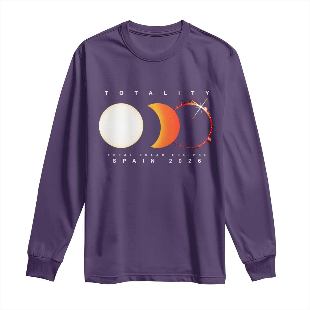 Spain Total Solar Eclipse 2026 Totality Long Sleeve Shirt Espana Travel Souvenir Astronomy Geek Gift TS02 Purple Print Your Wear