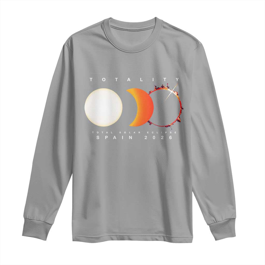 Spain Total Solar Eclipse 2026 Totality Long Sleeve Shirt Espana Travel Souvenir Astronomy Geek Gift TS02 Sport Gray Print Your Wear