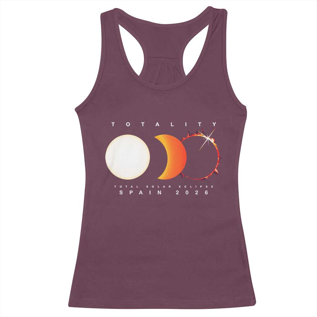 Spain Total Solar Eclipse 2026 Totality Racerback Tank Top Espana Travel Souvenir Astronomy Geek Gift TS02 Maroon Print Your Wear
