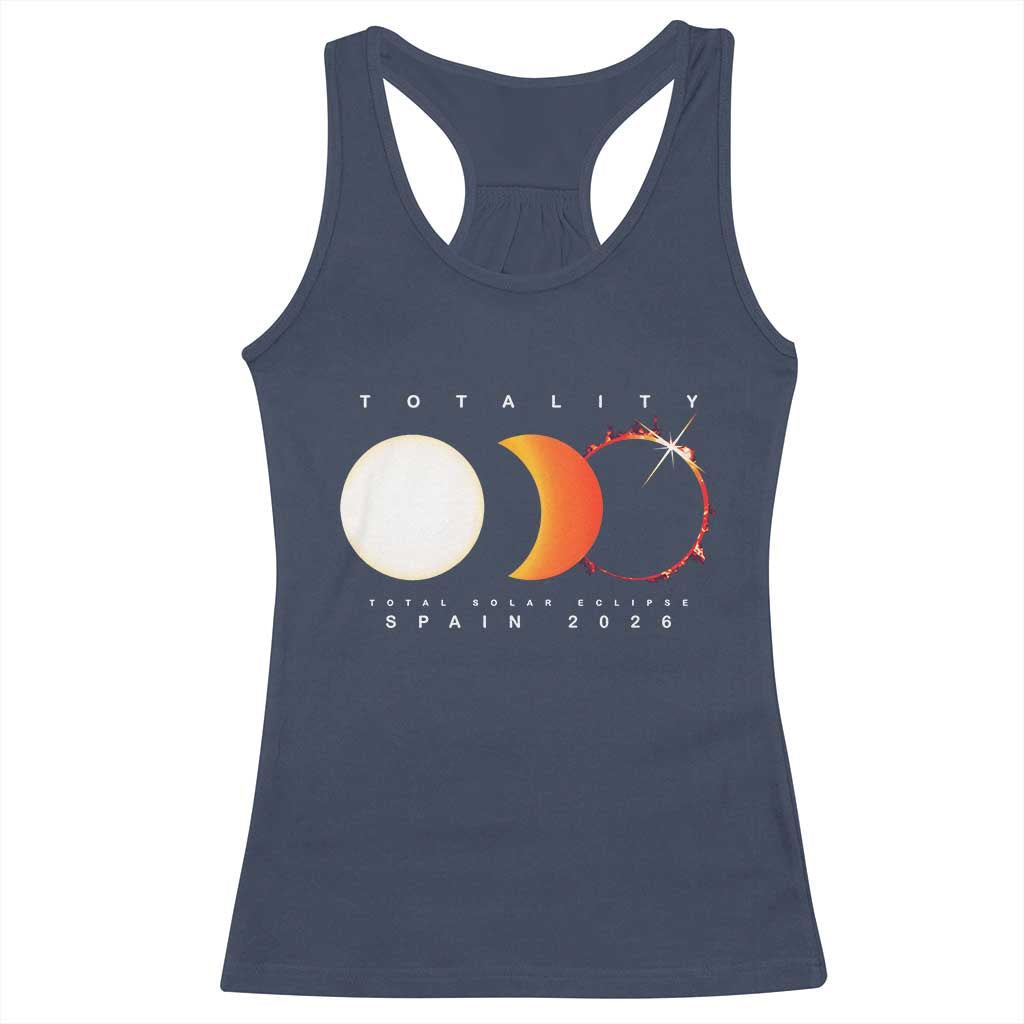 Spain Total Solar Eclipse 2026 Totality Racerback Tank Top Espana Travel Souvenir Astronomy Geek Gift TS02 Navy Print Your Wear