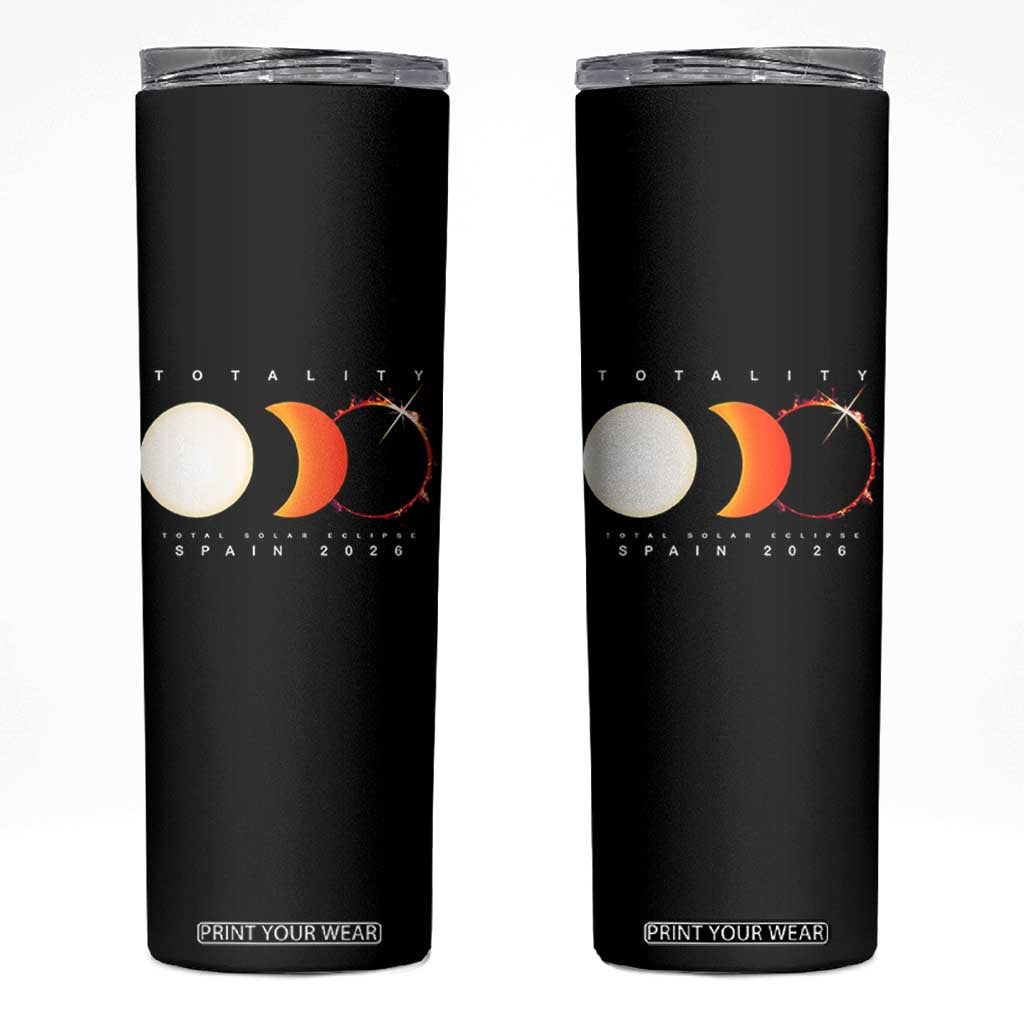 Spain Total Solar Eclipse 2026 Totality Skinny Tumbler Espana Travel Souvenir Astronomy Geek Gift TS02 Black Print Your Wear
