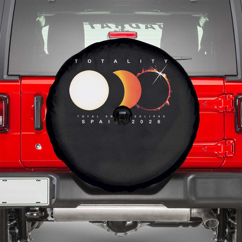 Spain Total Solar Eclipse 2026 Totality Spare Tire Cover Espana Travel Souvenir Astronomy Geek Gift TS02 Black Print Your Wear