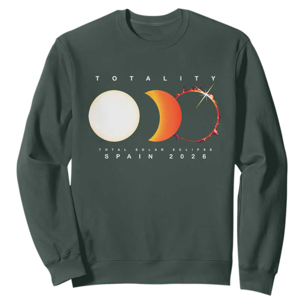 Spain Total Solar Eclipse 2026 Totality Sweatshirt Espana Travel Souvenir Astronomy Geek Gift TS02 Dark Forest Green Print Your Wear