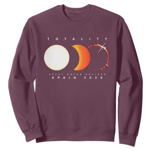 Spain Total Solar Eclipse 2026 Totality Sweatshirt Espana Travel Souvenir Astronomy Geek Gift TS02 Maroon Print Your Wear