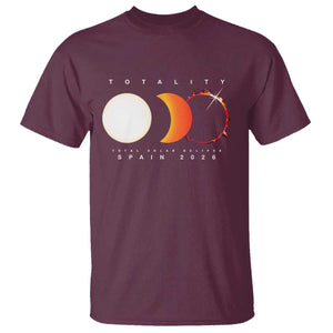 Spain Total Solar Eclipse 2026 Totality T Shirt Espana Travel Souvenir Astronomy Geek Gift TS02 Maroon Print Your Wear