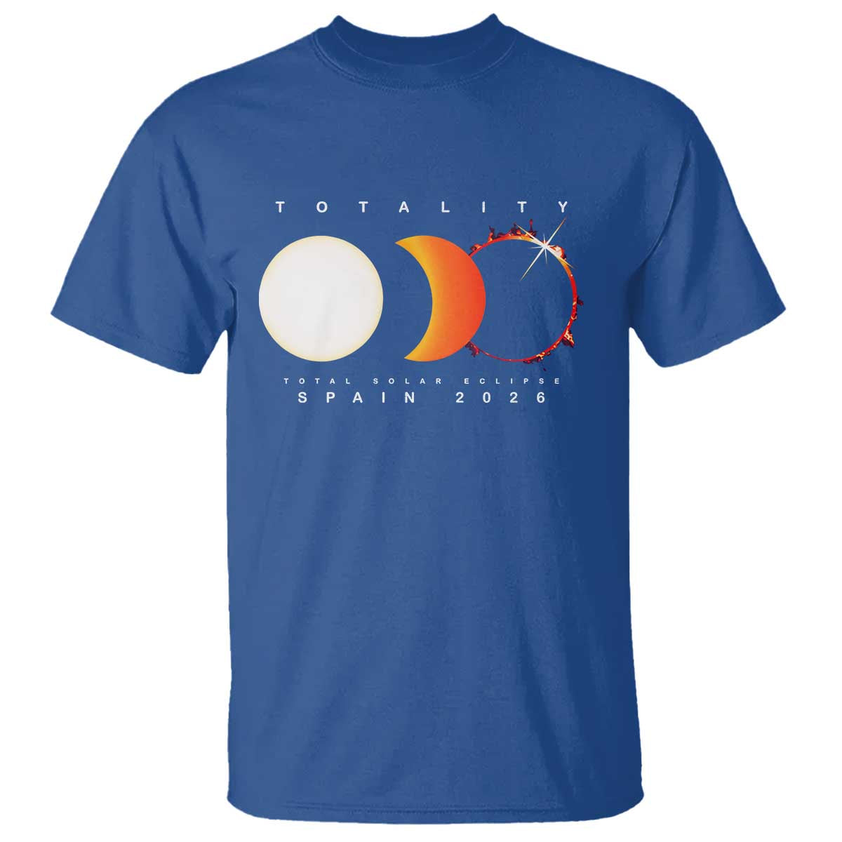 Spain Total Solar Eclipse 2026 Totality T Shirt Espana Travel Souvenir Astronomy Geek Gift TS02 Royal Blue Print Your Wear