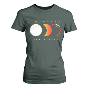 Spain Total Solar Eclipse 2026 Totality T Shirt For Women Espana Travel Souvenir Astronomy Geek Gift TS02 Dark Forest Green Print Your Wear