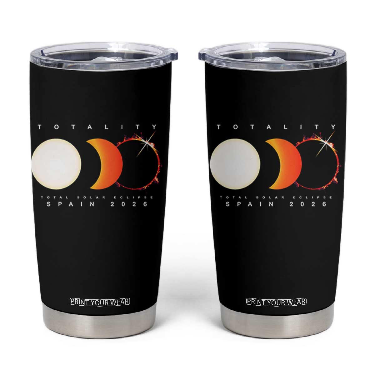 Spain Total Solar Eclipse 2026 Totality Tumbler Cup Espana Travel Souvenir Astronomy Geek Gift TS02 Black Print Your Wear