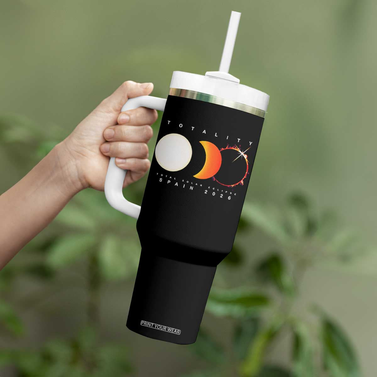 Spain Total Solar Eclipse 2026 Totality Tumbler With Handle Espana Travel Souvenir Astronomy Geek Gift TS02 Print Your Wear