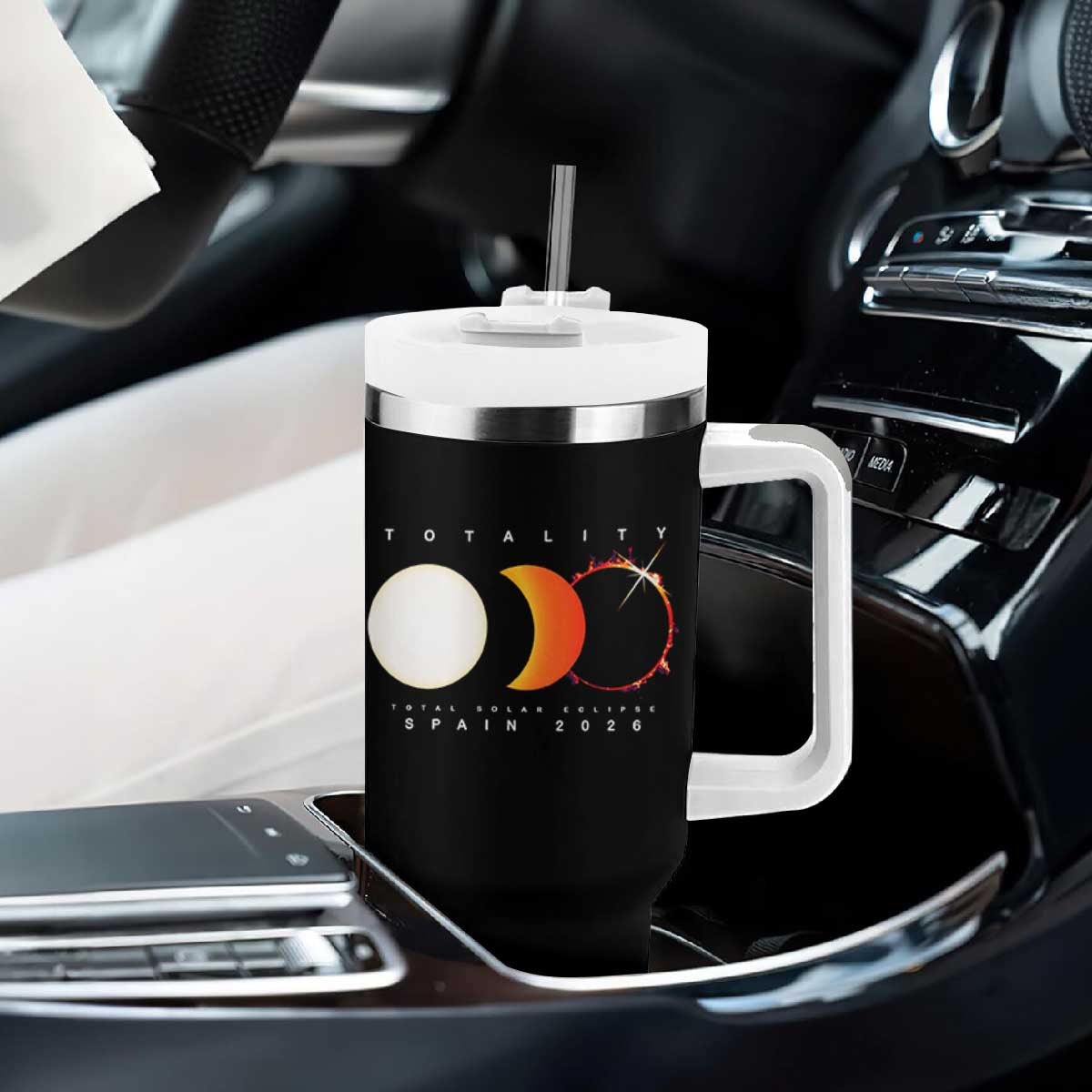 Spain Total Solar Eclipse 2026 Totality Tumbler With Handle Espana Travel Souvenir Astronomy Geek Gift TS02 Print Your Wear