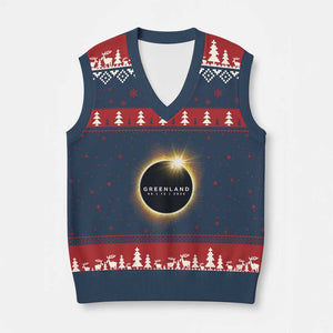Greenland Total Solar Eclipse 2026 V-Neck Knit Sweater Vest Path of Totality Astronomy Gift TS02 Navy Red Print Your Wear