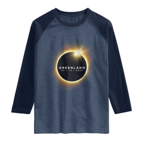 Greenland Total Solar Eclipse 2026 Raglan Shirt Path of Totality Astronomy Gift TS02 Heather Denim Navy Print Your Wear
