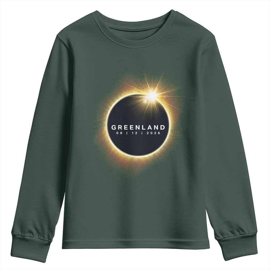Greenland Total Solar Eclipse 2026 Youth Sweatshirt Path of Totality Astronomy Gift TS02 Dark Forest Green Print Your Wear