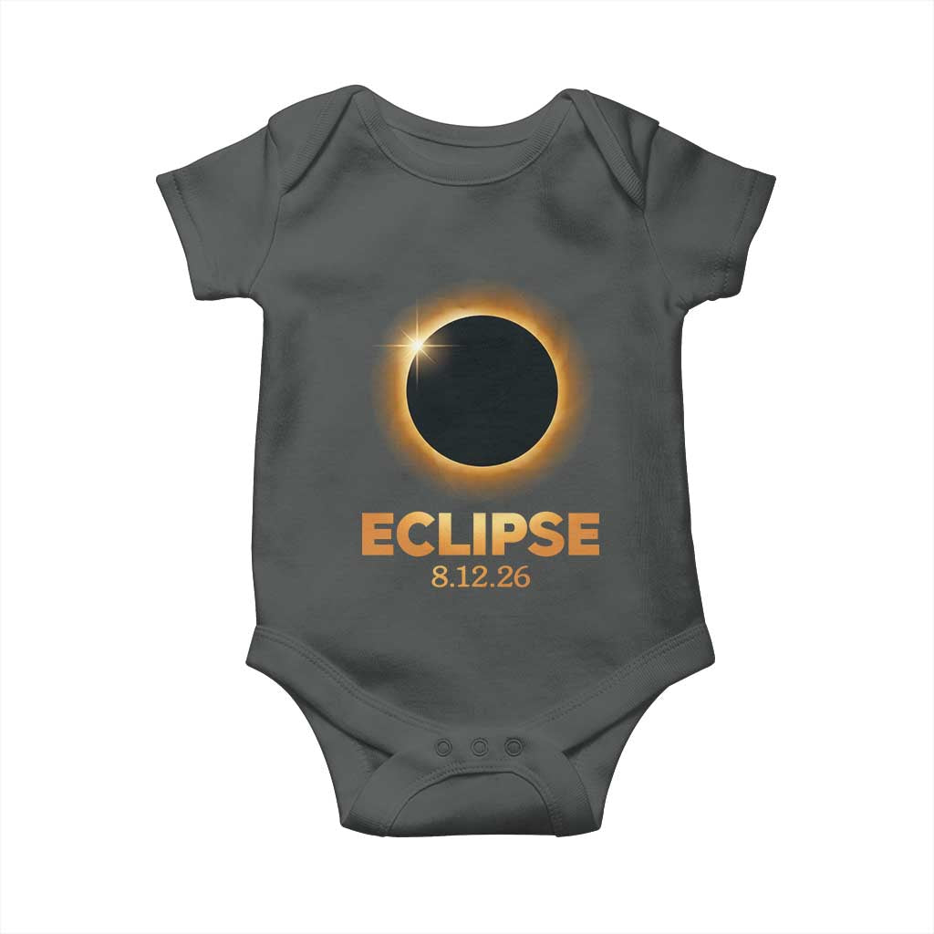 2026 Total Solar Eclipse Baby Onesie August 12 Totality Astronomy Souvenir TS02 Dark Heather Print Your Wear