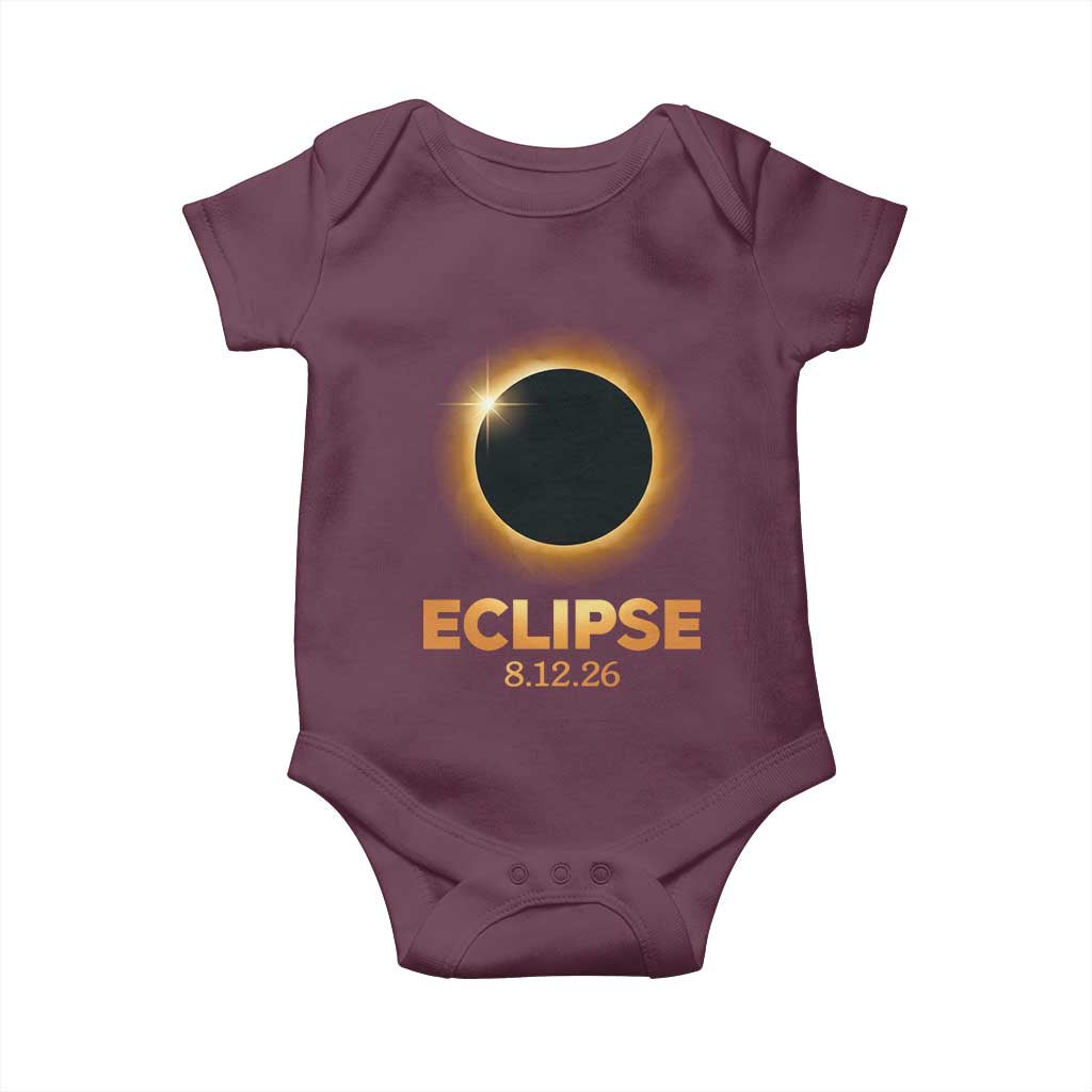 2026 Total Solar Eclipse Baby Onesie August 12 Totality Astronomy Souvenir TS02 Maroon Print Your Wear