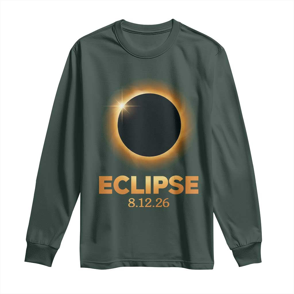 2026 Total Solar Eclipse Long Sleeve Shirt August 12 Totality Astronomy Souvenir TS02 Dark Forest Green Print Your Wear