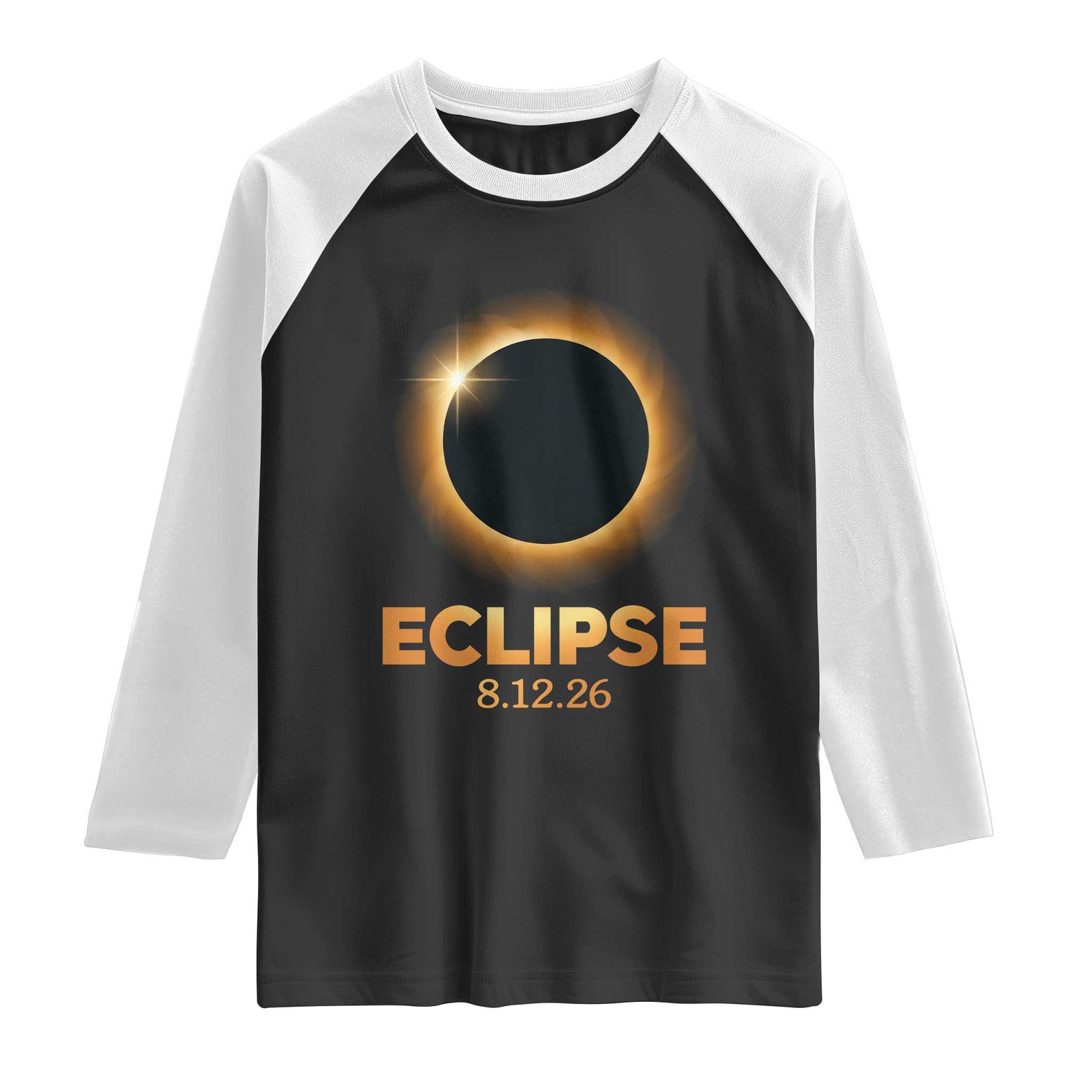2026 Total Solar Eclipse Raglan Shirt August 12 Totality Astronomy Souvenir TS02 Black White Print Your Wear