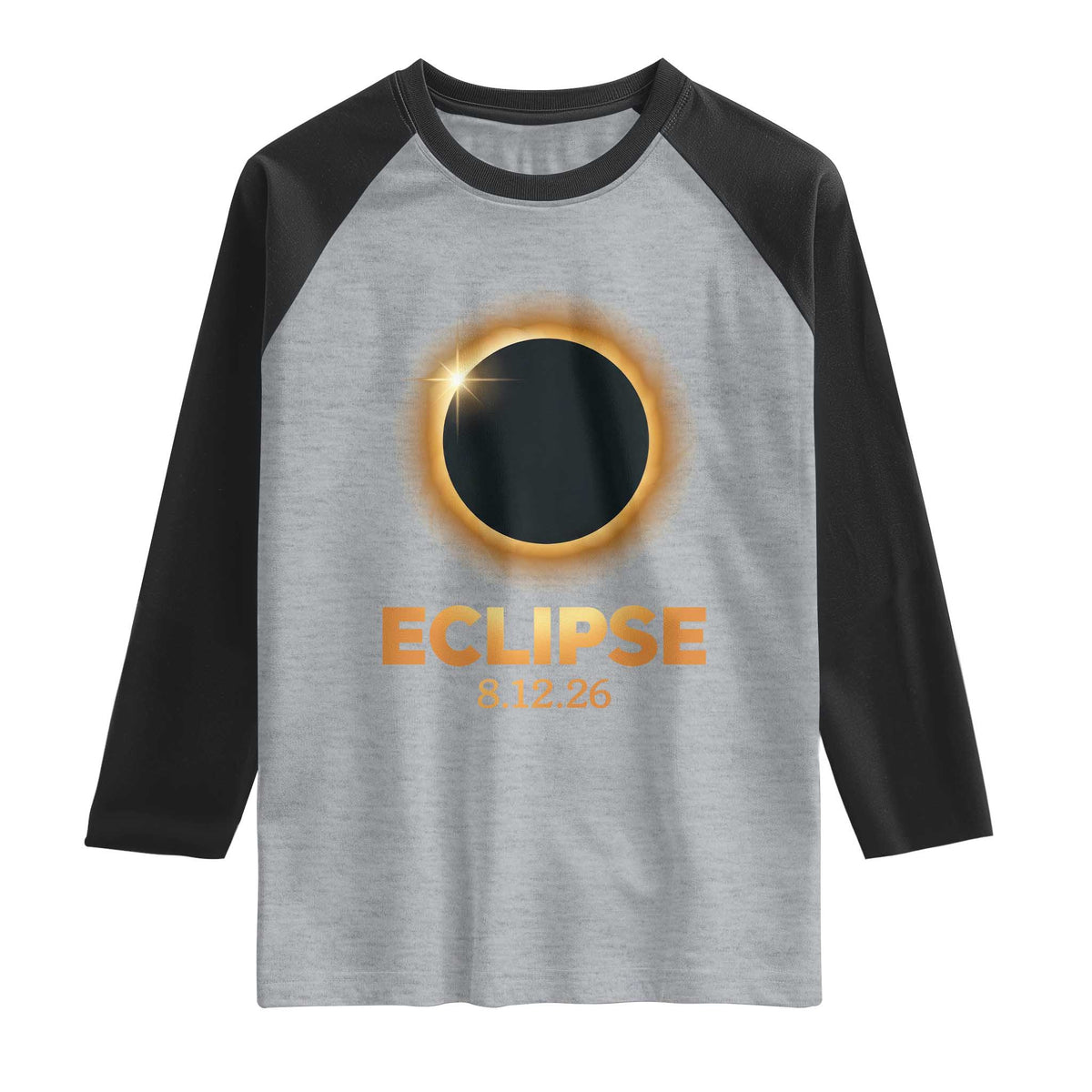 2026 Total Solar Eclipse Raglan Shirt August 12 Totality Astronomy Souvenir TS02 Heather Gray Black Print Your Wear