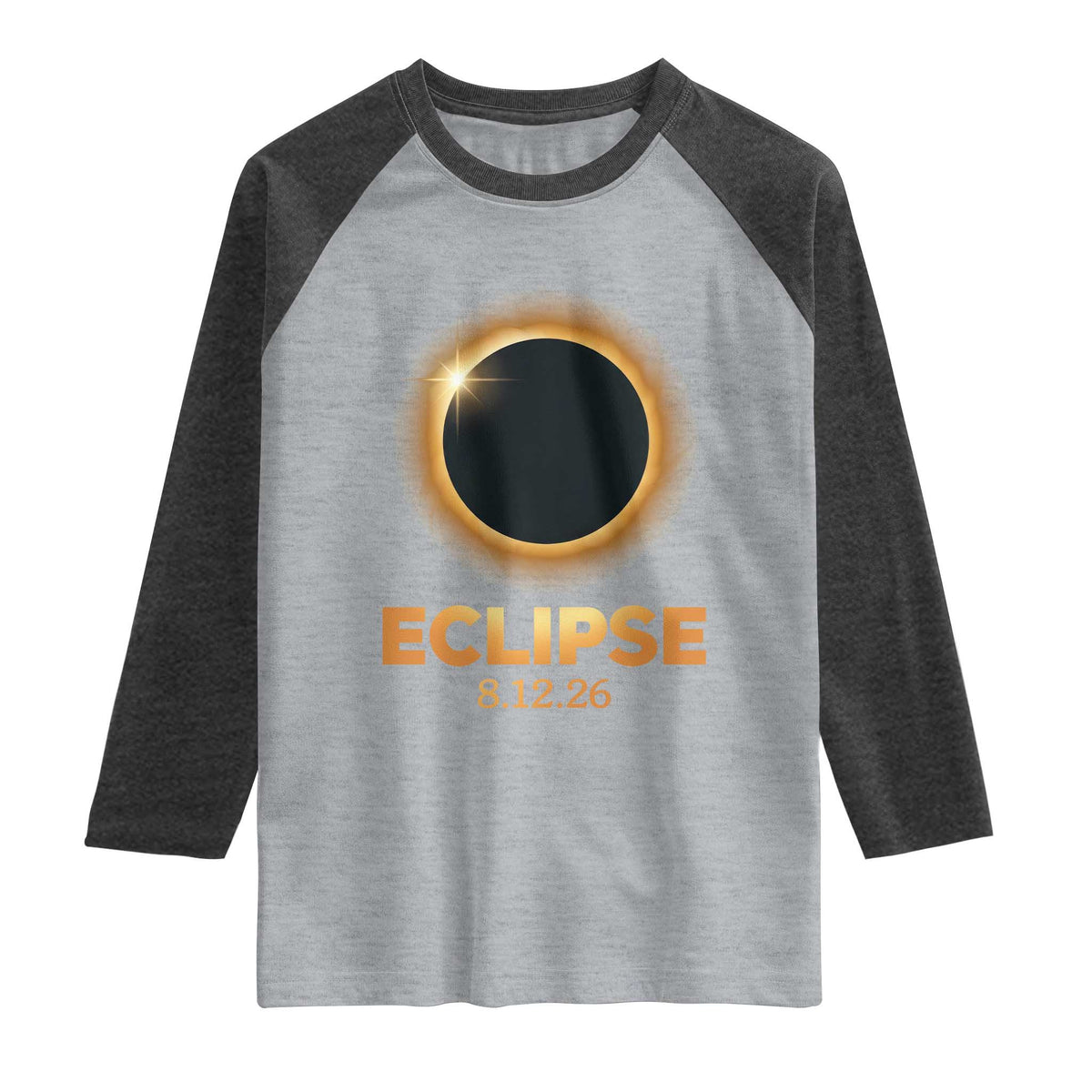 2026 Total Solar Eclipse Raglan Shirt August 12 Totality Astronomy Souvenir TS02 Heather Gray Heather Charcoal Print Your Wear