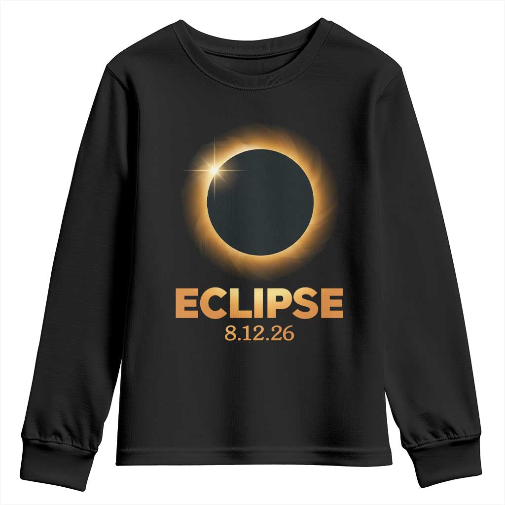 2026 Total Solar Eclipse Youth Sweatshirt August 12 Totality Astronomy Souvenir TS02 Black Print Your Wear
