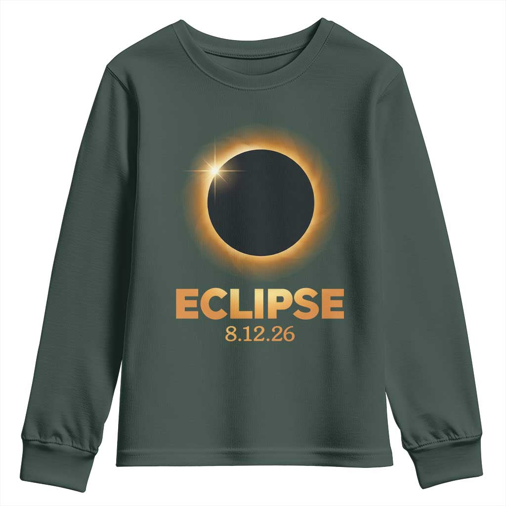 2026 Total Solar Eclipse Youth Sweatshirt August 12 Totality Astronomy Souvenir TS02 Dark Forest Green Print Your Wear