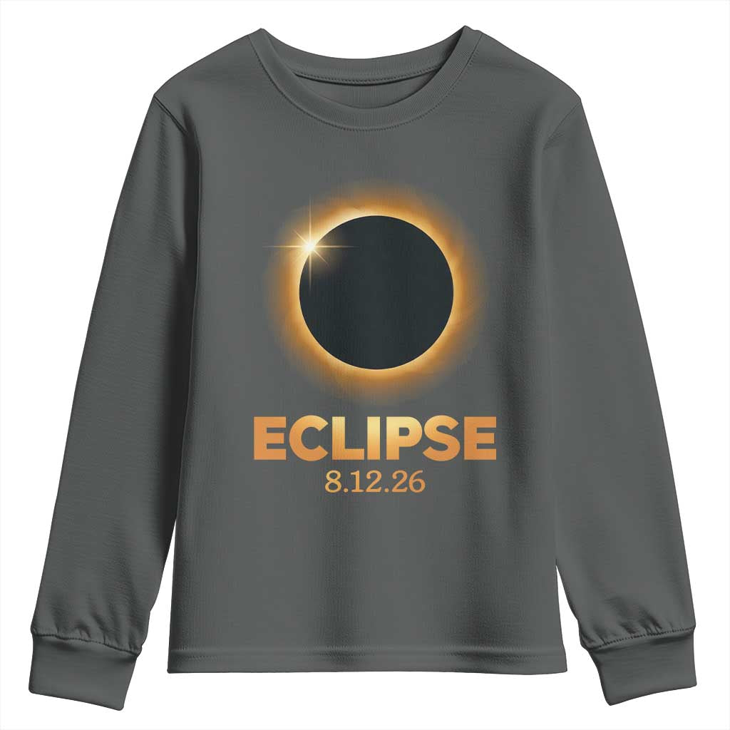 2026 Total Solar Eclipse Youth Sweatshirt August 12 Totality Astronomy Souvenir TS02 Dark Heather Print Your Wear